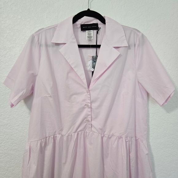 Know One Cares Pink Midi Dress Short Sleeve Button Down Shirt Dress Womens L - Picture 2 of 6
